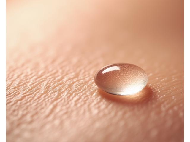Photo en gros plan d'une peau saine et hydratée avec une goutte d'eau.