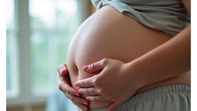 Image d'une future maman caressant son ventre