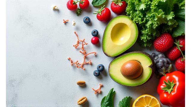 Aliments sains et symboles hormonaux stylisés