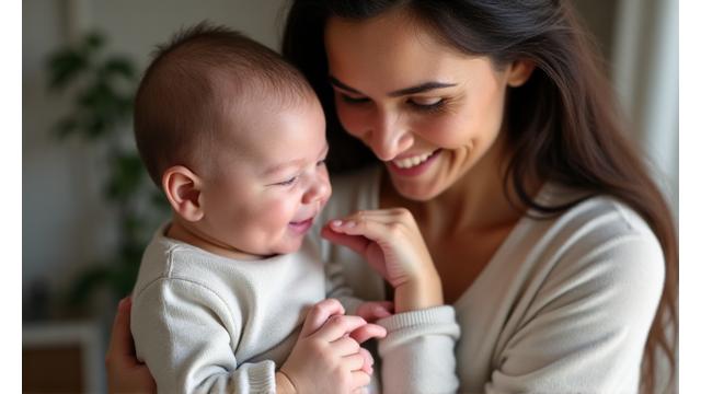 Image d'une nouvelle maman jouant avec son bébé